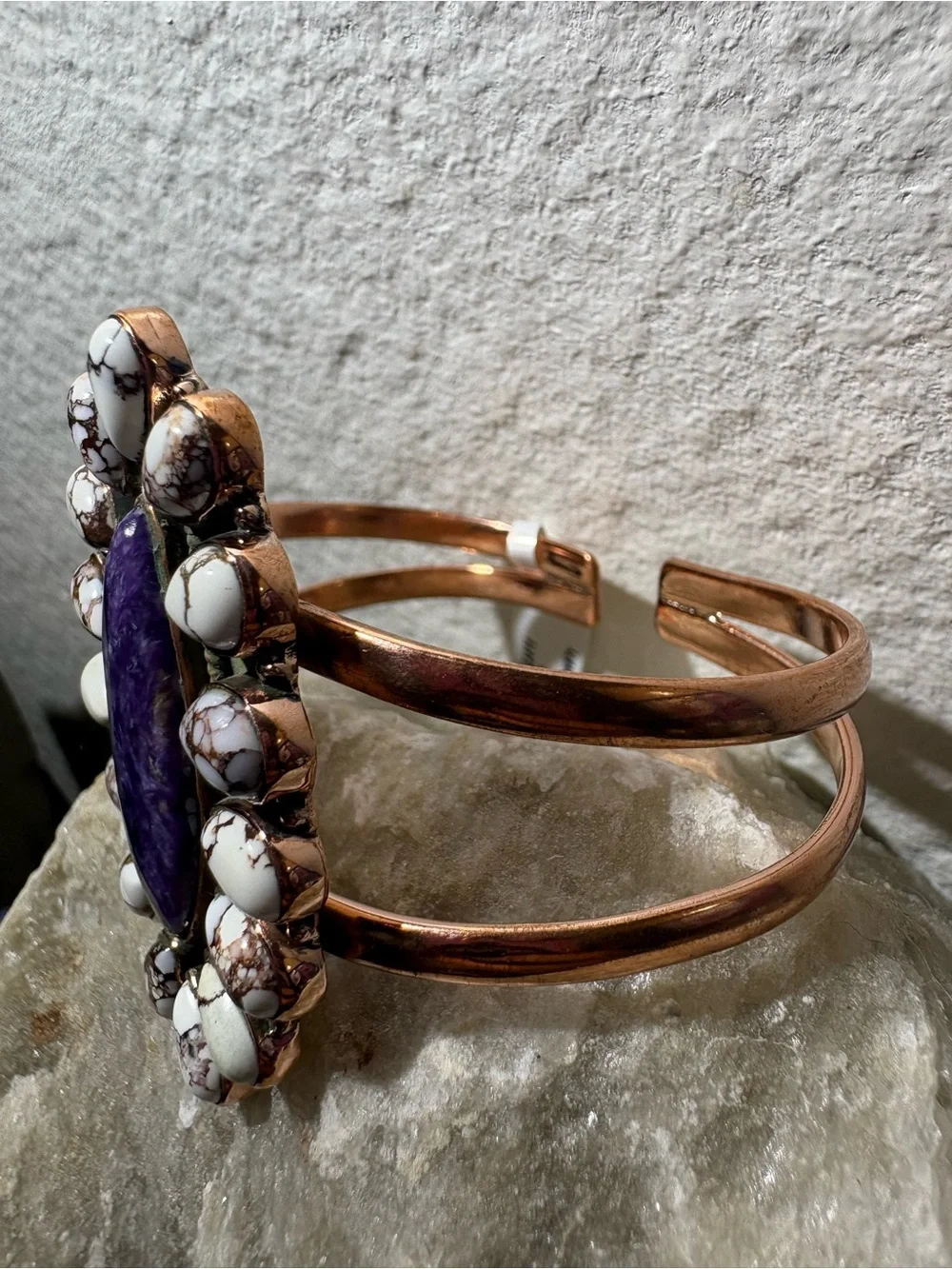 Adjustable Copper Cuff Charoite and WildHorse  Stones